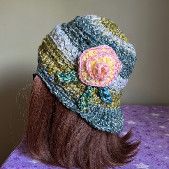 Crochet newsboy medium rose hat soft acrylic yarn new beautiful - Picture 10 of 13